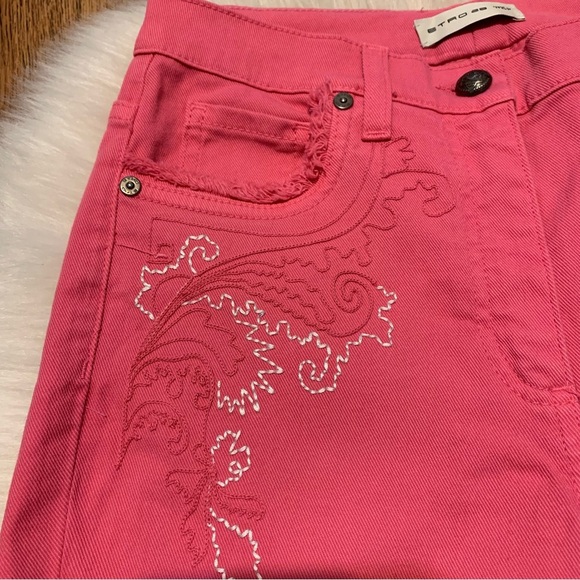 Etro Pink Embroidered Skinny Size 28 Raw hem, front and back pockets - Picture 5 of 10